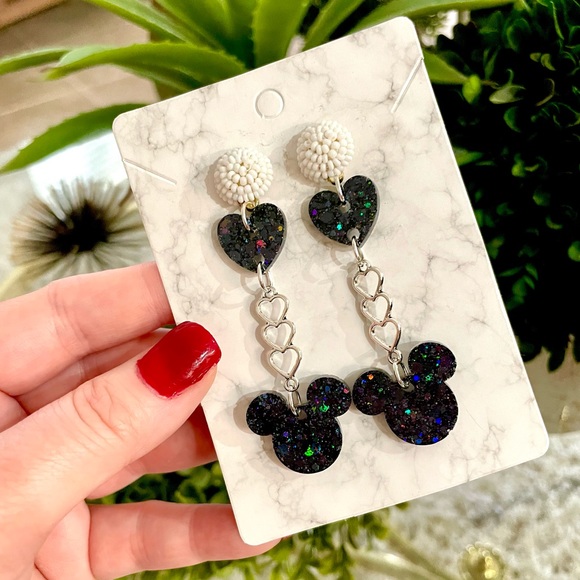 Acrylic Mickey and Heart Earrings - Picture 3 of 4
